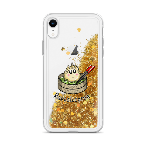 Coque iPhone à Paillettes Liquides<br/>Raviolicorne - Le Coin Des Licornes